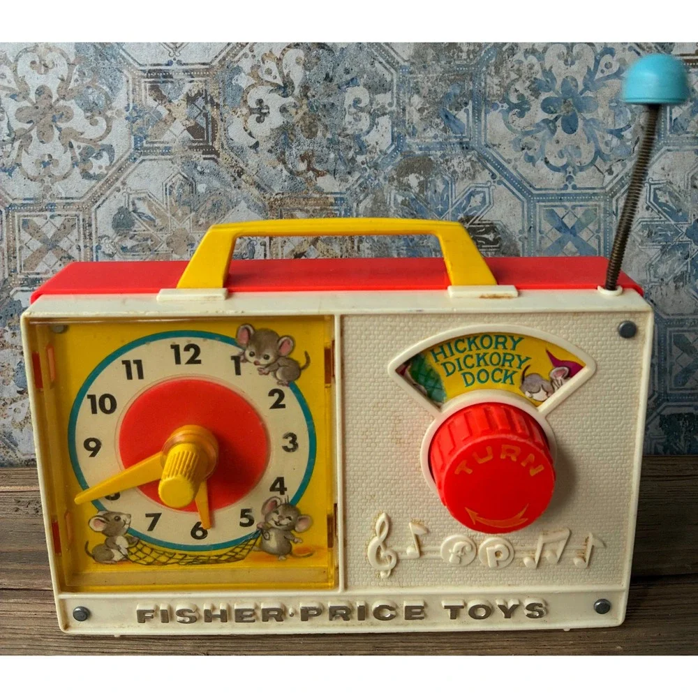 VTG '71 Fisher Price Hickory Dickory Dock Music Box Radio Toy 107 Works